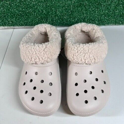 Crocs Classic Blitzen IV Lined Clog Fuzzy Fur Slip On Comfort Beige Womens 8 New