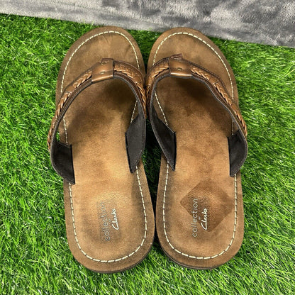 Clarks Fenner Nerice Sandals Womens 10 M Brown Leather Flip Flops Casual Comfort