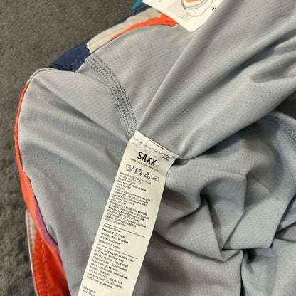 SAXX Betawave 2N1 Board Shorts Men 34" Orange Blue Striped Drawstring Swim NEW