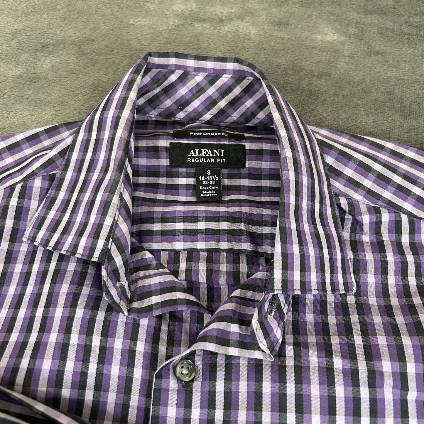 Alfani Shirt Mens Small Purple Black Plaid Button Up Long Sleeve Performance