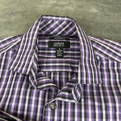 Alfani Shirt Mens Small Purple Black Plaid Button Up Long Sleeve Performance