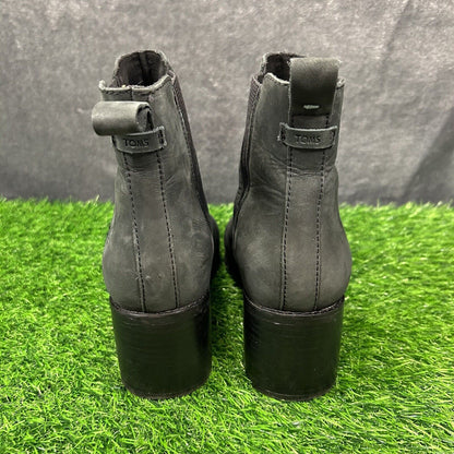 Toms Esme Boots Womens 9.5 Black Leather Ankle Booties Casual Block Heel Chelsea