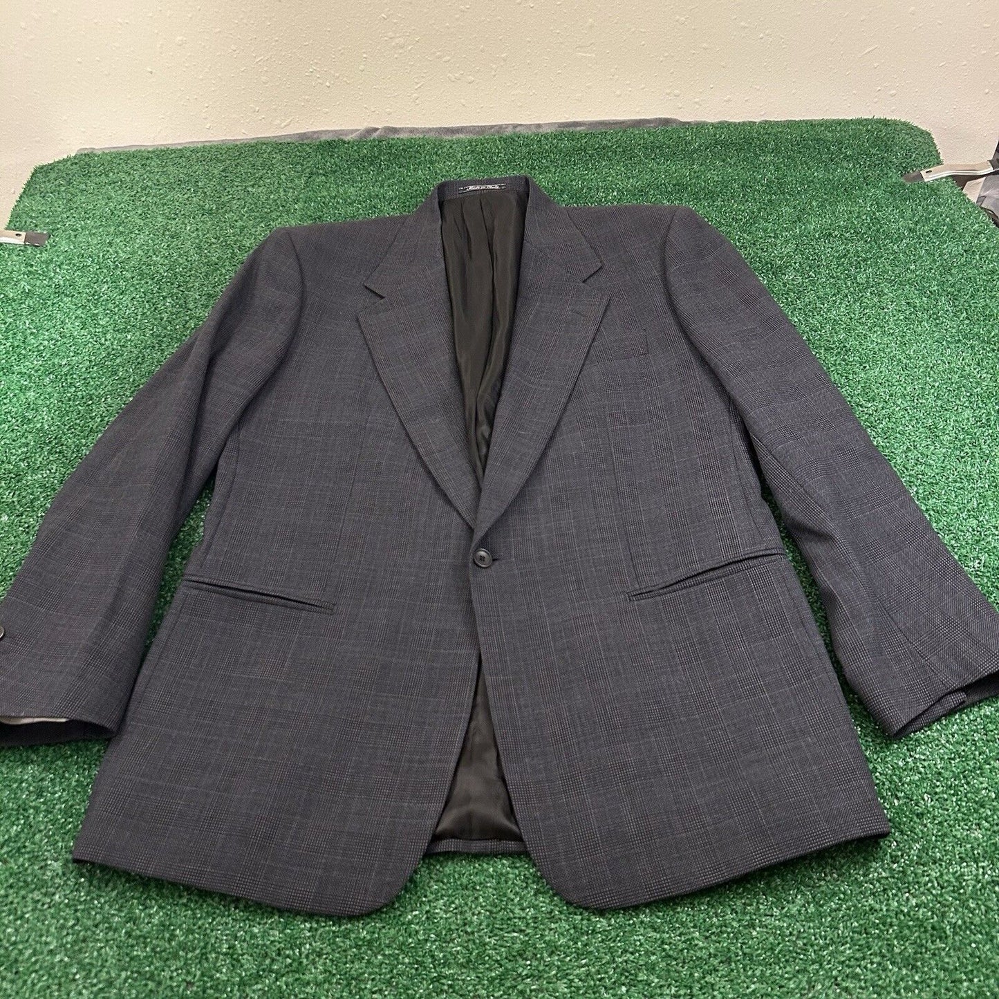 Lubiam Blazer Jacket Mens 43 Black Gray Wool Made Italy Sport Coat Work Formal