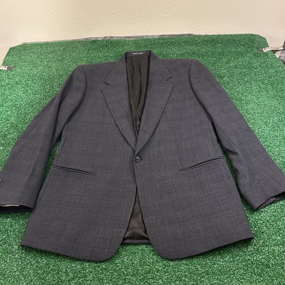 Lubiam Blazer Jacket Mens 43 Black Gray Wool Made Italy Sport Coat Work Formal