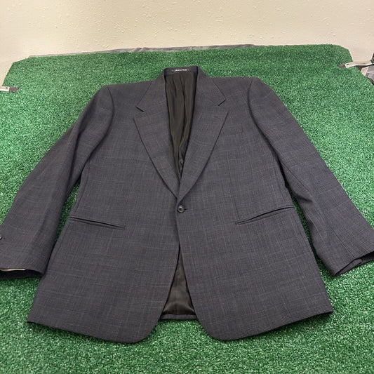 Lubiam Blazer Jacket Mens 43 Black Gray Wool Made Italy Sport Coat Work Formal