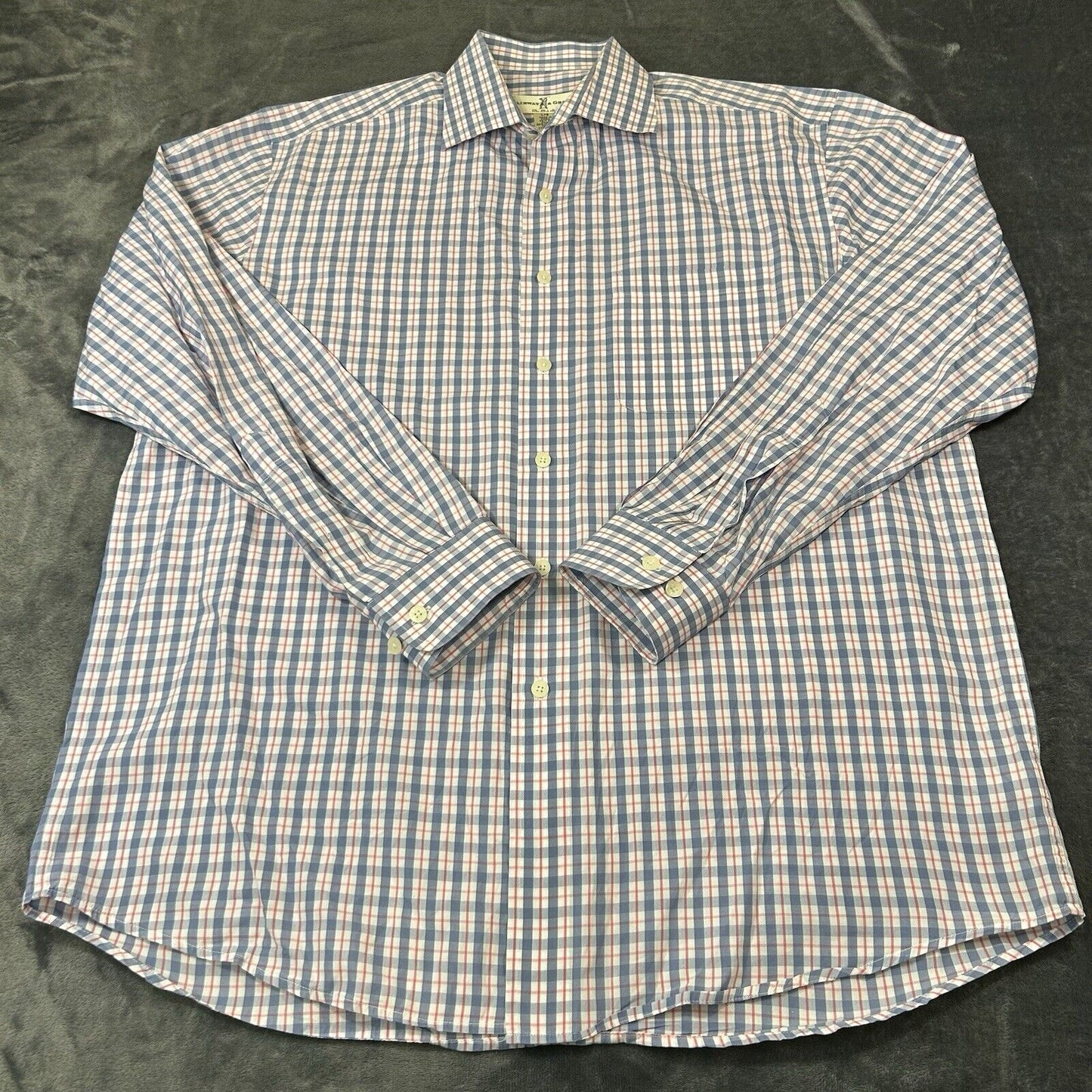Fairway Greene Shirt Mens Large Blue White Red Check Button Up Long Sleeve Golf