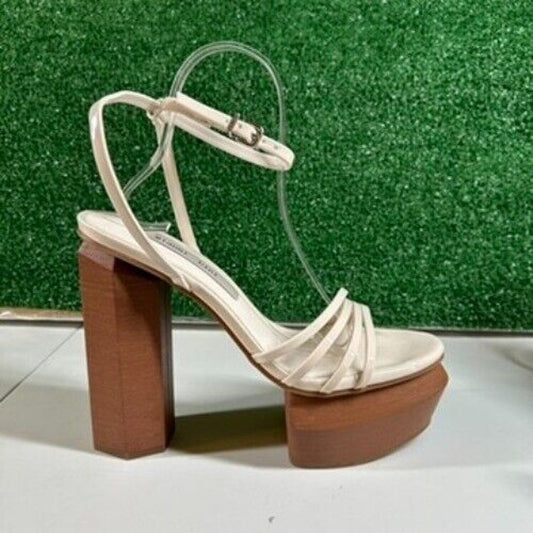 Gianni Bini Parrish Platform Sandals Ankle Strap Chunky Heel Beige Womens 9.5 M