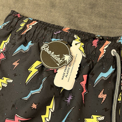 Boardies Board Shorts Mens Extra Large 34" Black Zaps Neon Swim Drawstring NEW