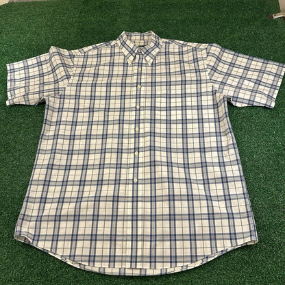 Jos A Bank Shirt Mens Large Blue White Plaid Button Up Short Sleeve Preppy Work