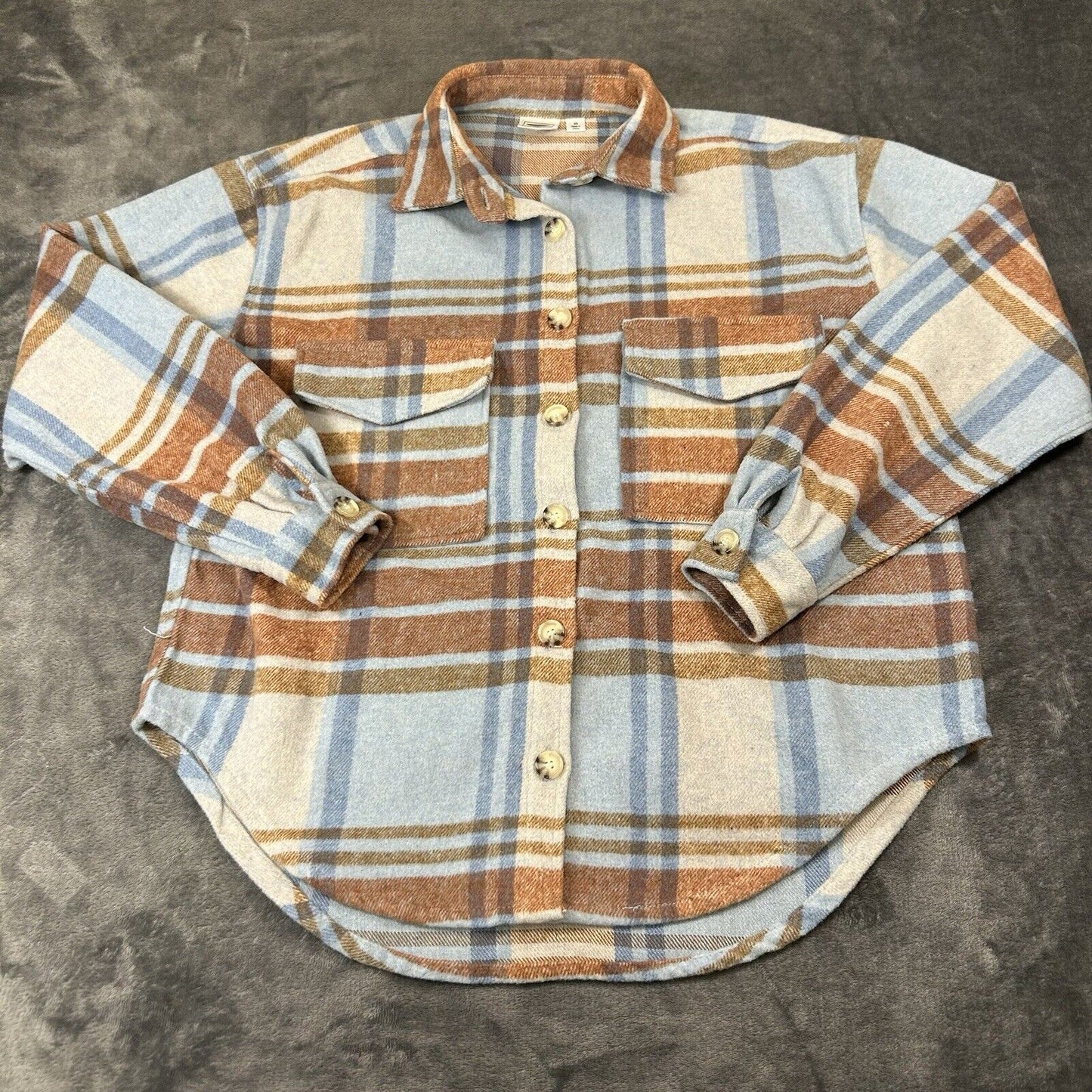 Ford Bronco Flannel Shirt Womens Extra Small Blue Plaid Button Up Long Sleeve