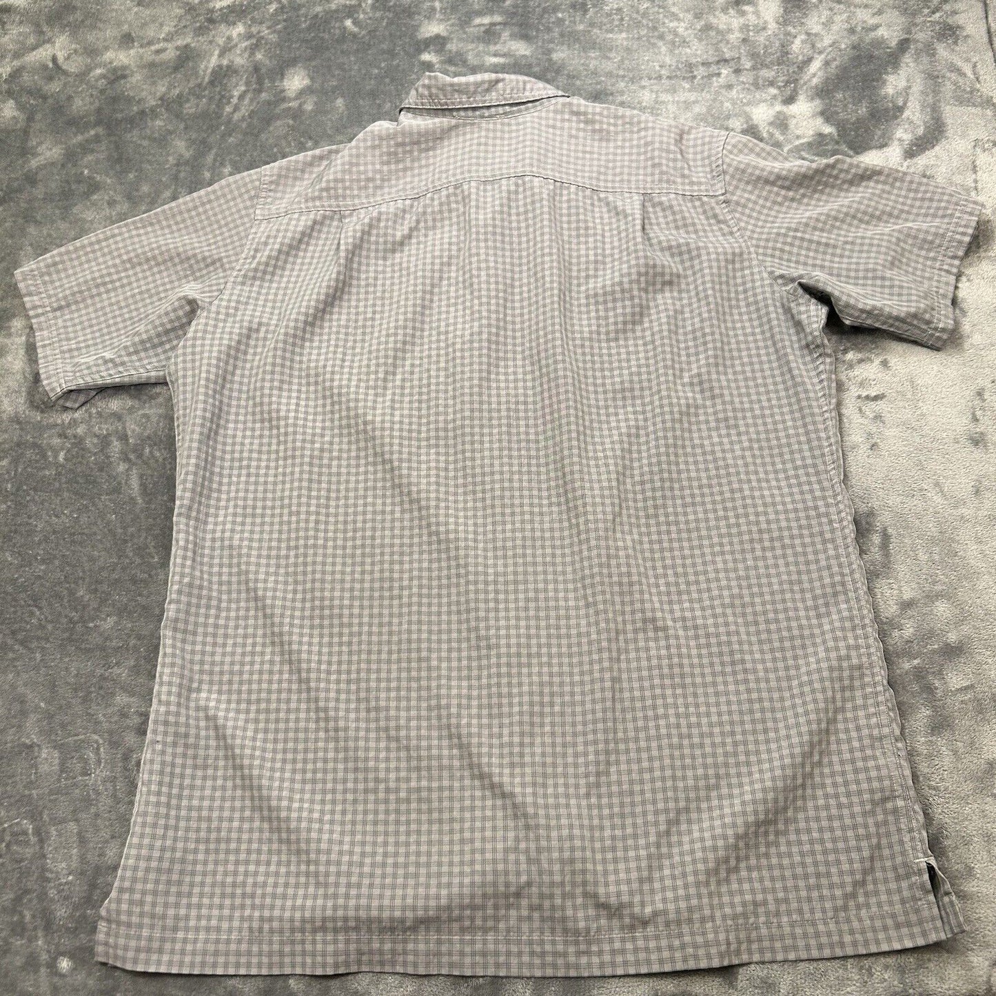 Eddie Bauer Shirt Mens Large Tall LT Gray Plaid Button Up Short Sleeve Pockets