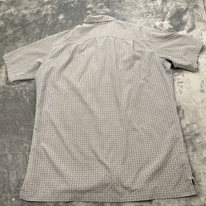 Eddie Bauer Shirt Mens Large Tall LT Gray Plaid Button Up Short Sleeve Pockets