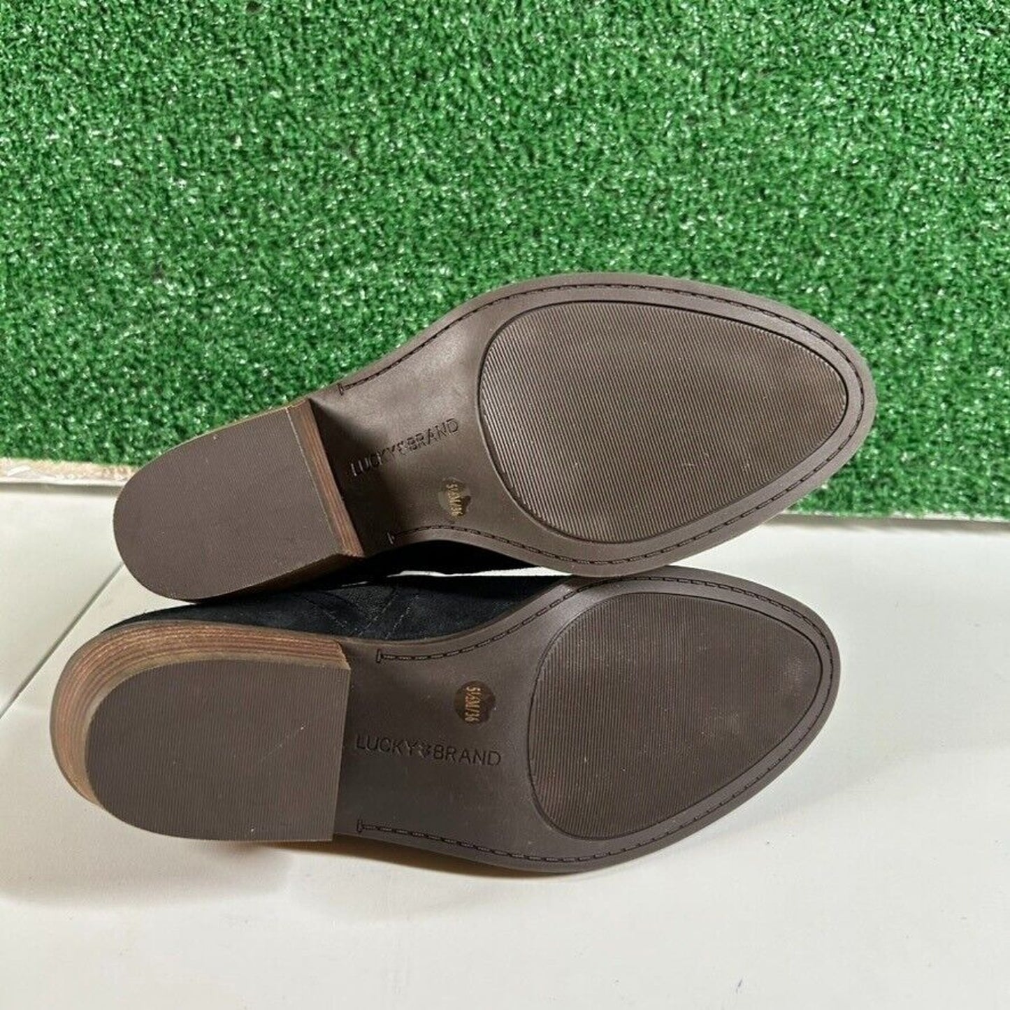 Lucky Brand Fallo Boots Black Suede Leather Ankle Booties Heeled Womens 5.5 M