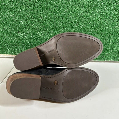 Lucky Brand Fallo Boots Black Suede Leather Ankle Booties Heeled Womens 5.5 M