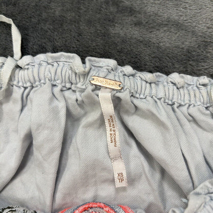 Free People Dress Womens Extra Small Light Blue Fleur Du Jour Embroidered Floral