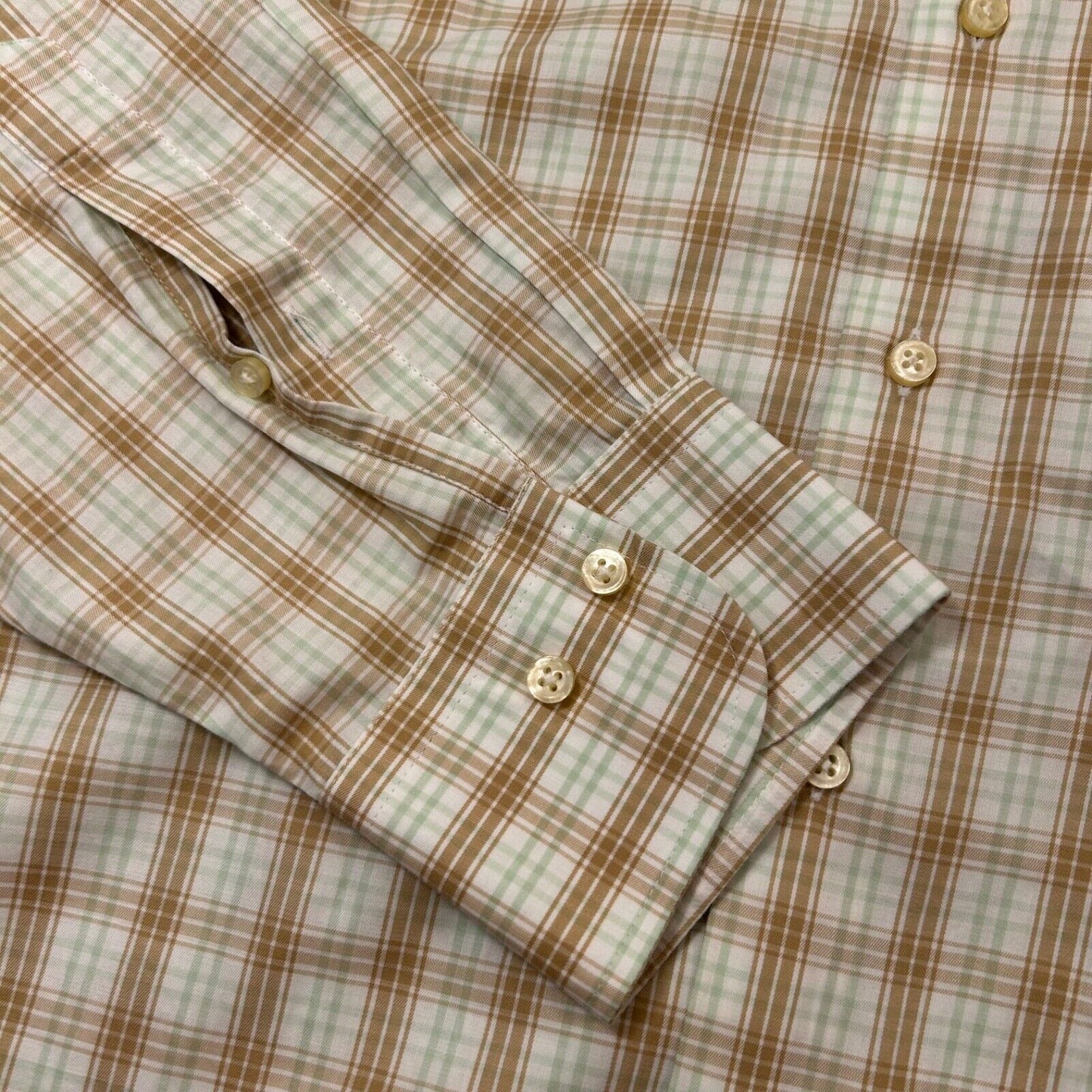 Peter Millar Shirt Mens Large Brown White Plaid Button Up Long Sleeve Casual