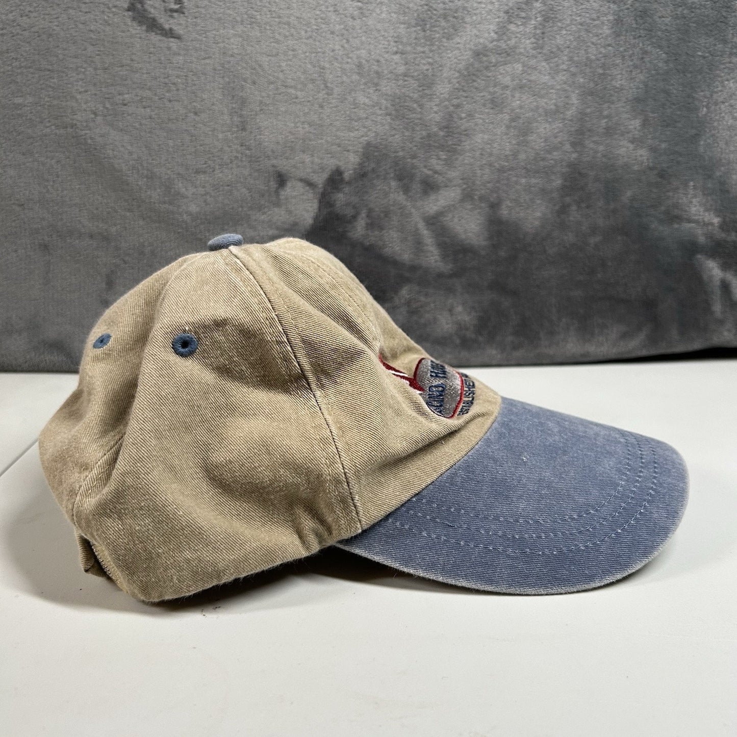 Volcano House Baseball Hat Cap Mens Strap Back Brown Blue Vintage Adjustable