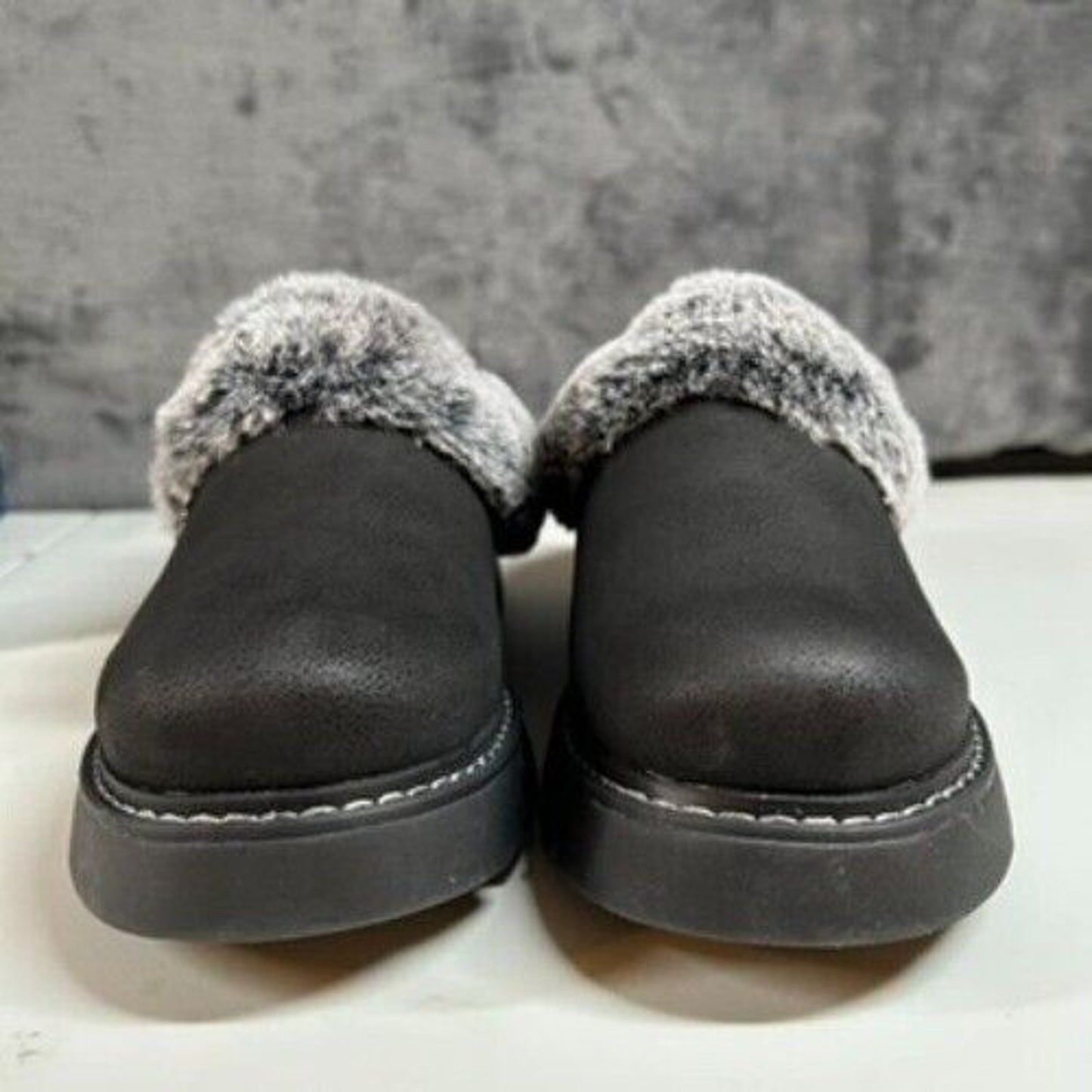 Skechers BOBS Faux Fur Clogs Mules Comfort Shoes Black Keepsakes Lite Womens 6