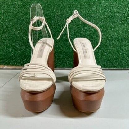 Gianni Bini Parrish Platform Sandals Ankle Strap Chunky Heel Beige Womens 9.5 M
