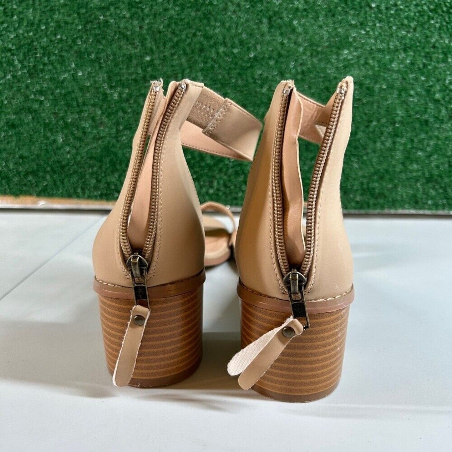 Journee Collection Ankle Strap Block Heel Sandals Open Toe Beige Nude Womens 11