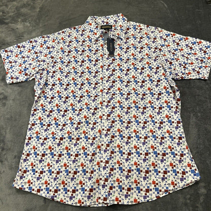 Cremieux Shirt Mens Extra Large White Geometric Button Up Short Sleeve NEW $59