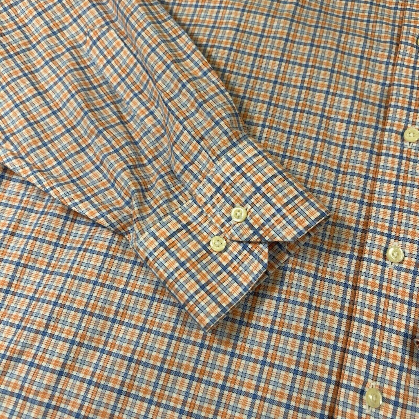 Brooks Brothers Shirt Mens 18 4/5 Orange Blue Check Button Up Long Sleeve Work