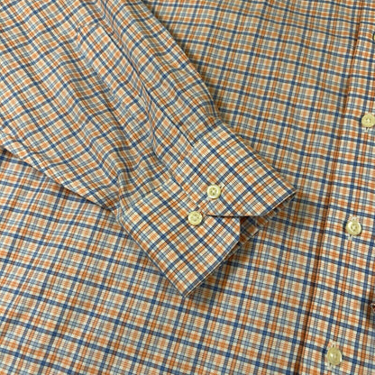 Brooks Brothers Shirt Mens 18 4/5 Orange Blue Check Button Up Long Sleeve Work