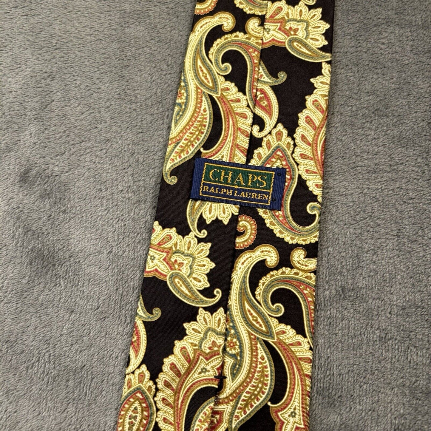 Ralph Lauren Chaps Tie Mens Black Green Paisley Silk 57” Necktie Formal Work