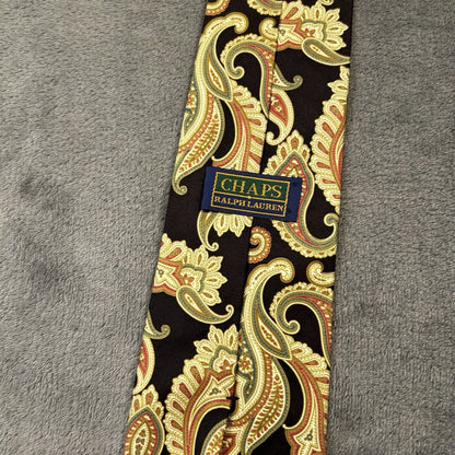 Ralph Lauren Chaps Tie Mens Black Green Paisley Silk 57” Necktie Formal Work