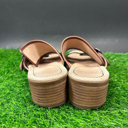 Dansko Lenny Sandals Womens 10.5 Black Brown Leather Double Strap Casual Comfort