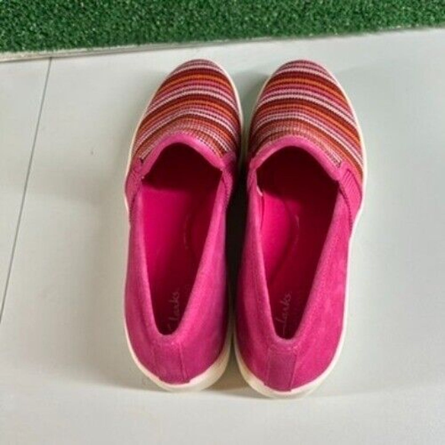 Clarks Layton Petal Sneakers Comfort Shoes Platform Pink Stripe Easter Womens 10