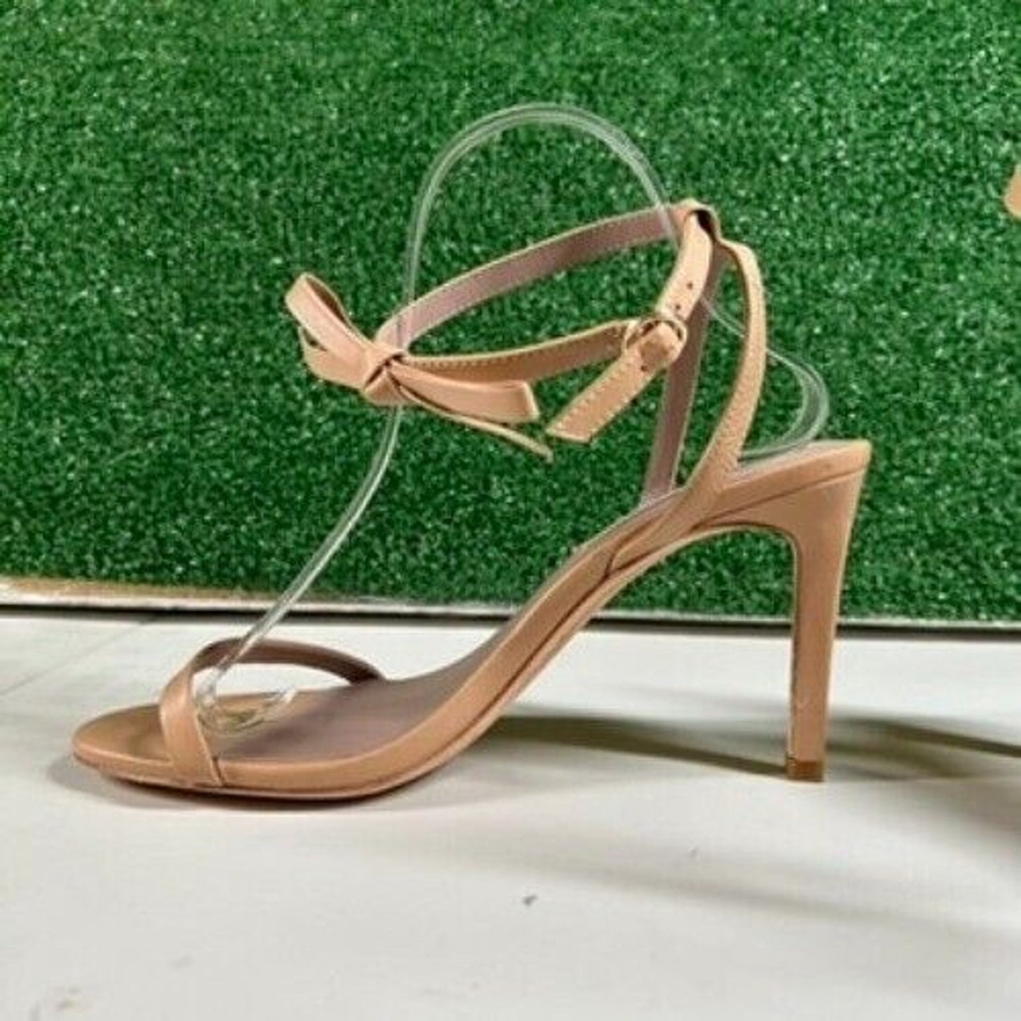 Deltan Ankle Strap Heeled Sandals Bow Detail Nude Beige Stiletto Womens 10 M