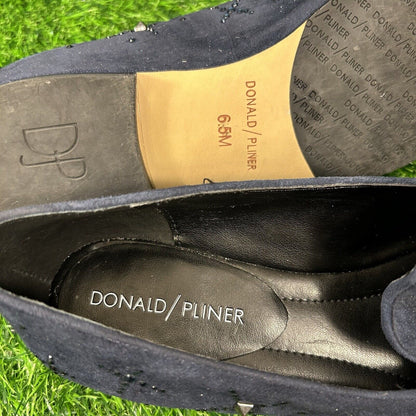 Donald Pliner Loafer Womens 6.5 M Blue Shoe Suede Leather Slip On Studded Luxxsp