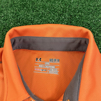 Under Armour Polo Shirt Mens Medium Orange Short Sleeve Golf Athletic Heatgear