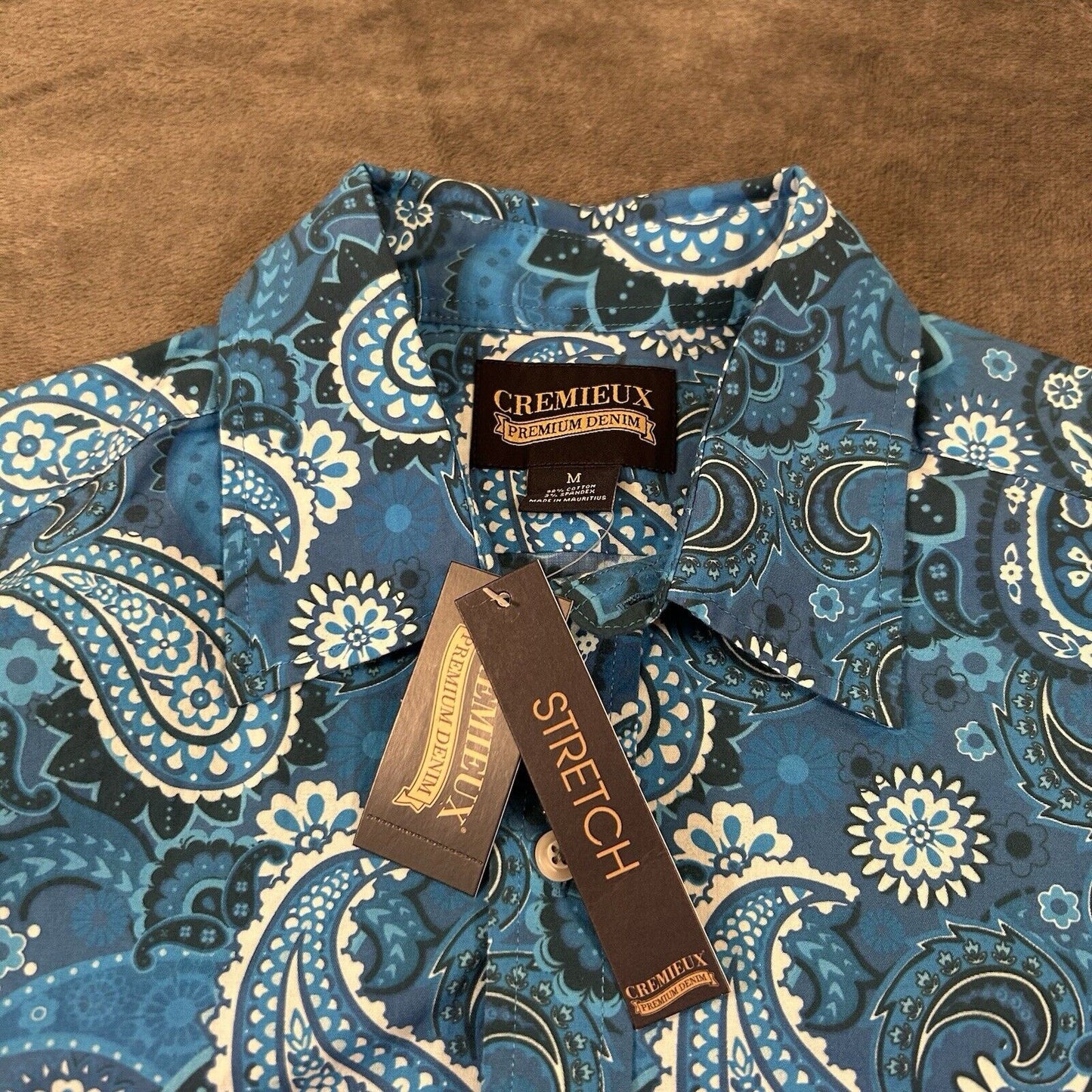 Cremieux Shirt Mens Medium Blue Paisley Button Up Long Sleeve Stretch NEW $59