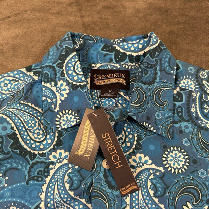Cremieux Shirt Mens Medium Blue Paisley Button Up Long Sleeve Stretch NEW $59