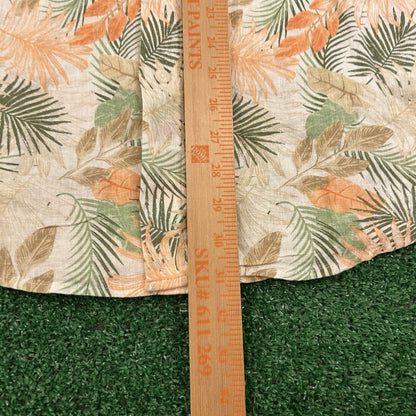 Chaps Hawaiian Shirt Men Large Orange Beige Floral Button Up Seacoast Wash Linen