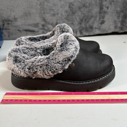 Skechers BOBS Faux Fur Clogs Mules Comfort Shoes Black Keepsakes Lite Womens 6