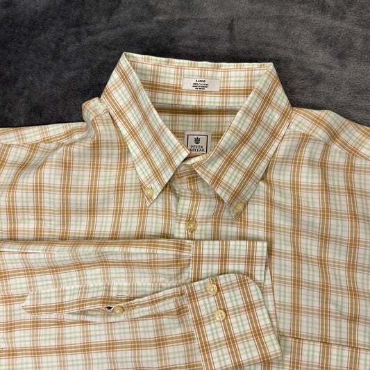 Peter Millar Shirt Mens Large Brown White Plaid Button Up Long Sleeve Casual
