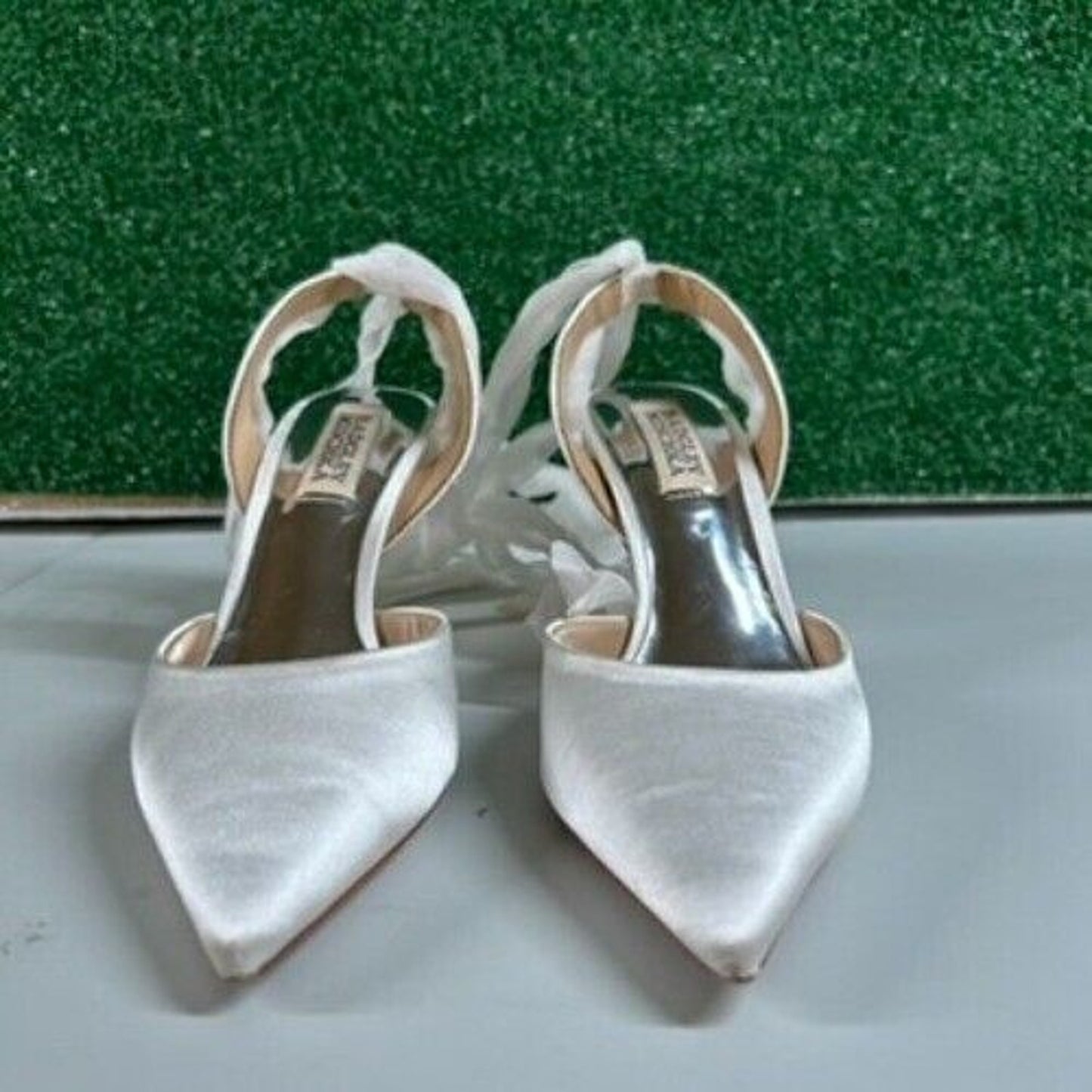 Badgley Mischka Women's Blaze Ankle Wrap Evening Pumps White Satin Size 5