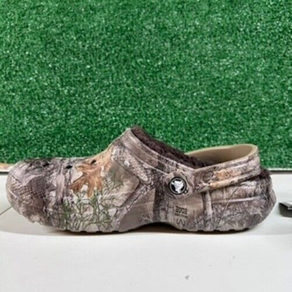 Crocs Classic Lined Clog Realtree Edge Camo Fuzzy Warm Shoes Brown Womens 9