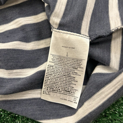 Banana Republic Polo Shirt Mens Large Blue/Gray White Striped Short Sleeve Golf