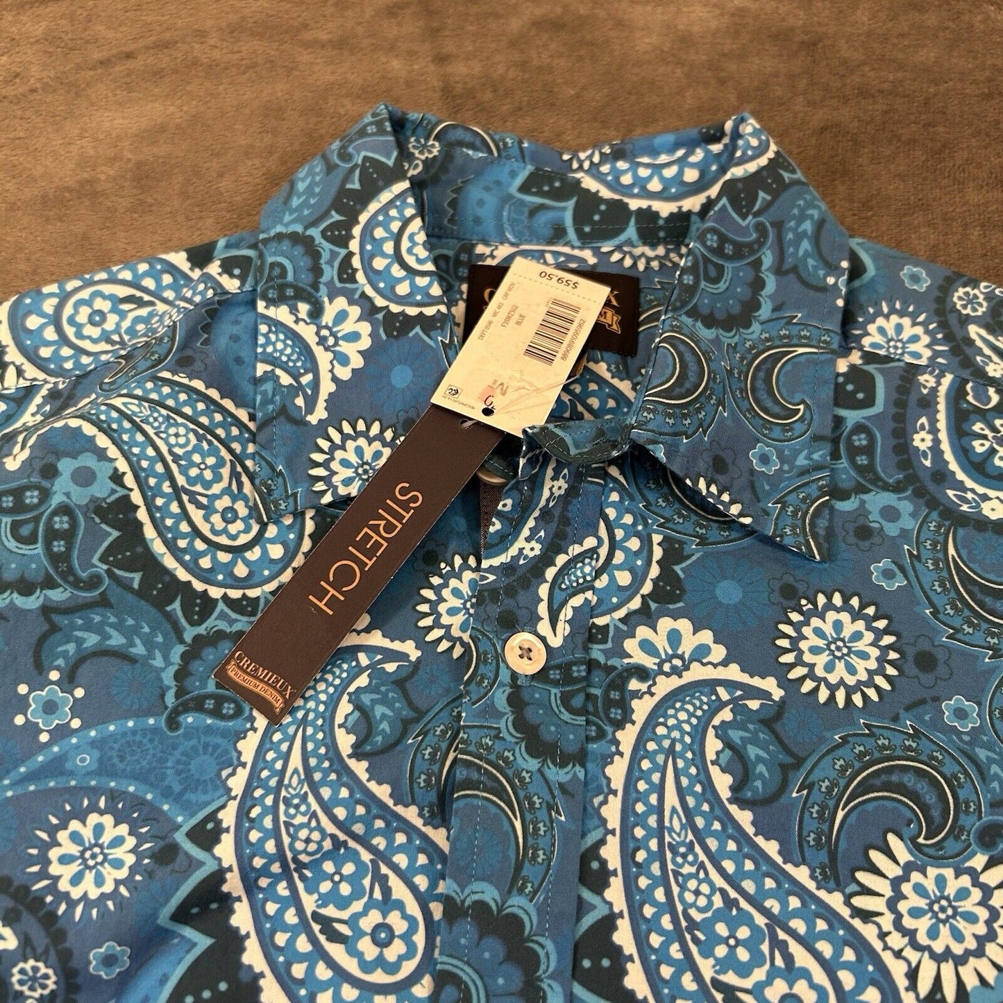Cremieux Shirt Mens Medium Blue Paisley Button Up Long Sleeve Stretch NEW $59