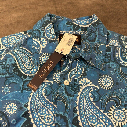 Cremieux Shirt Mens Medium Blue Paisley Button Up Long Sleeve Stretch NEW $59