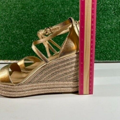 Michael Kors Kayla Metallic Leather Rhinestone Espadrille Wedge Sandals Women 10