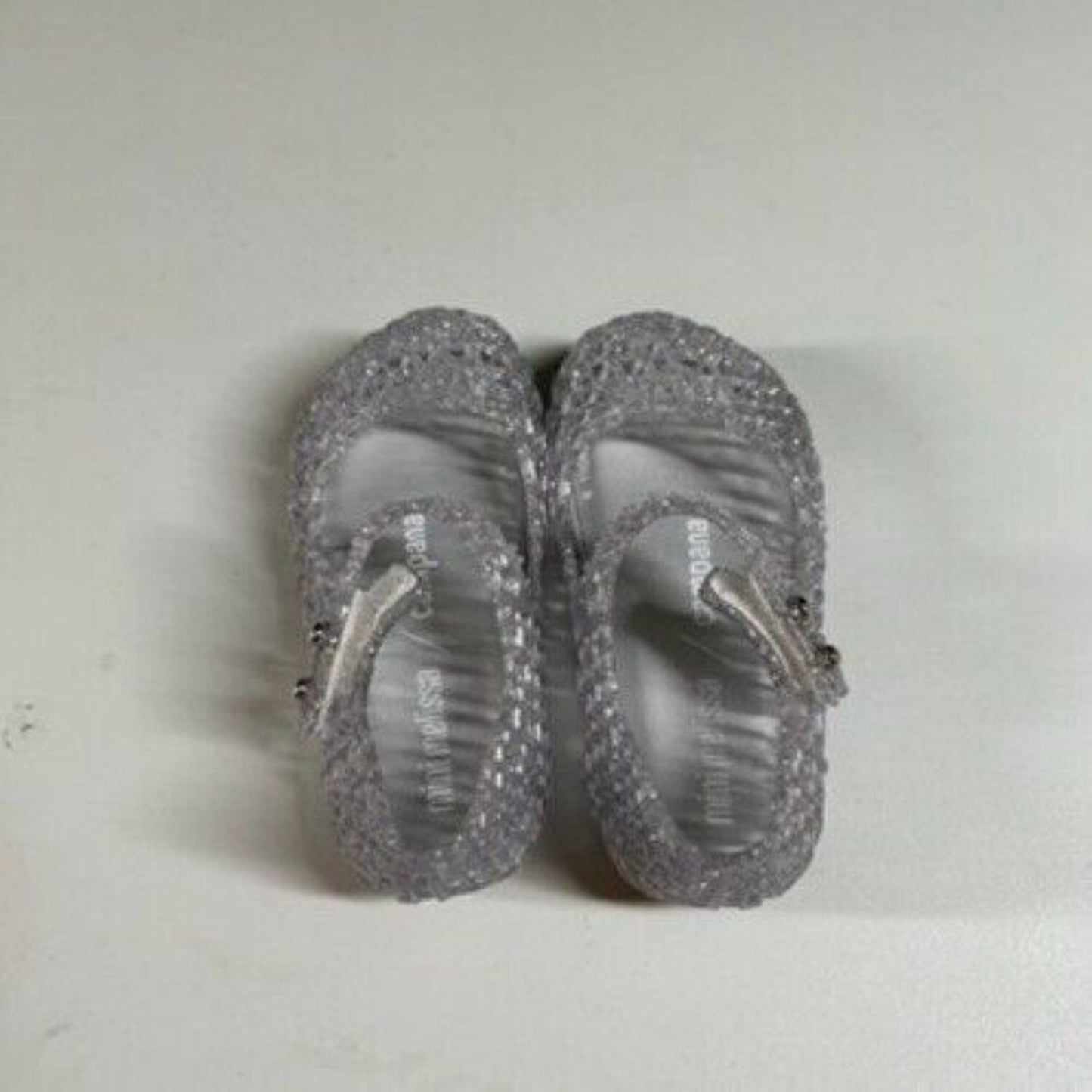 Mini Melissa Campana Glitter Jelly Shoes Silver Sparkle Clear Flats Toddler 6C