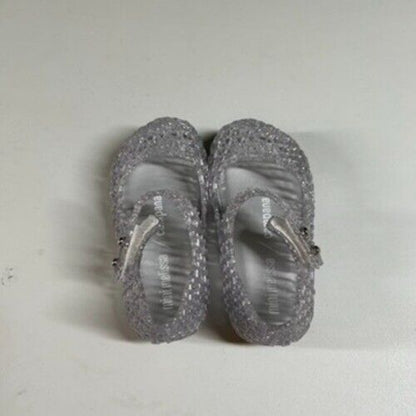 Mini Melissa Campana Glitter Jelly Shoes Silver Sparkle Clear Flats Toddler 6C