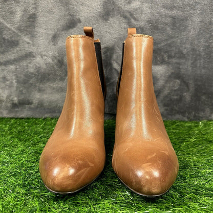 Clarks Carlita Quinn Boots Womens 7 M Brown Ankle Bootie Leather Pull On Heeled