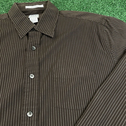 Gap Shirt Mens Large Brown White Striped Fitted Button Up Long Sleeve Casual