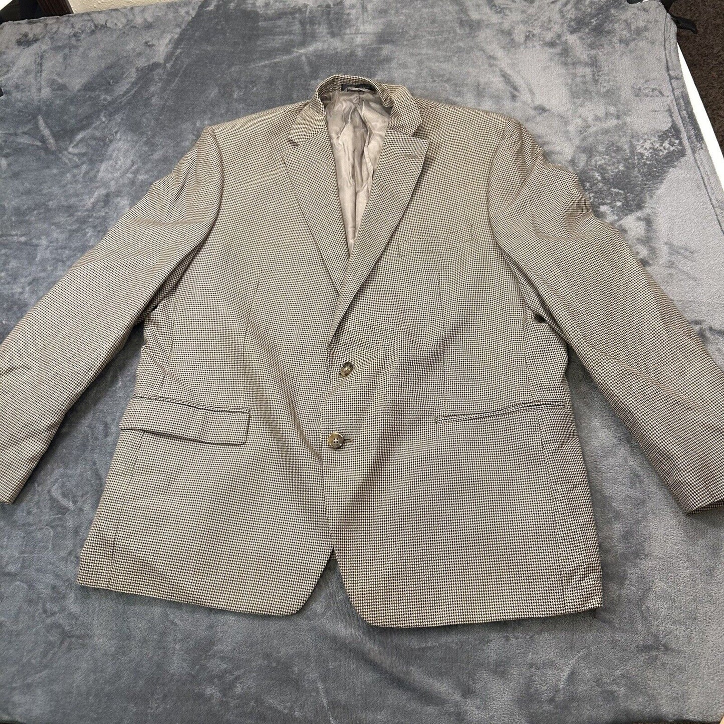 Lauren Ralph Lauren Suit Jacket Mens 46 R Brown Black Houndstooth 100% Wool